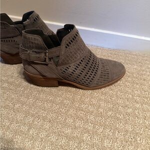 Vince Camuto Taupe Perforated Suede Ankle Booties